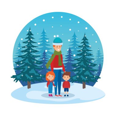 Baba ve Noel giysileri çimen çocuklar