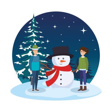 kardan adam çimen ile genç çift