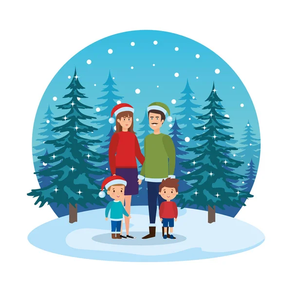 親が子供と雪景色の冬の服とカップルします。 — ストックベクタ