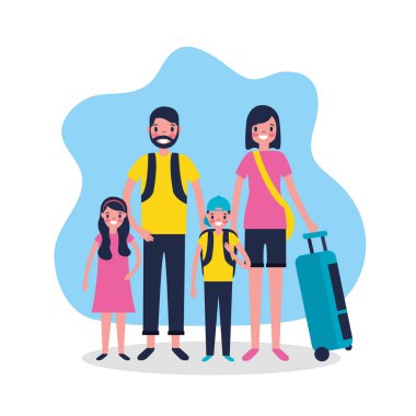 Açık tatil etiket aile gülümseyen holding Bagaj illüstrasyon vektör