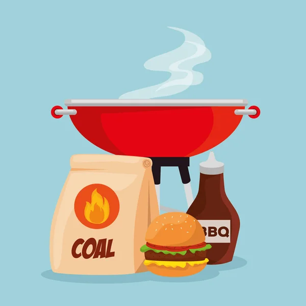 Hamburger hús, grill és grill mártással — Stock Vector