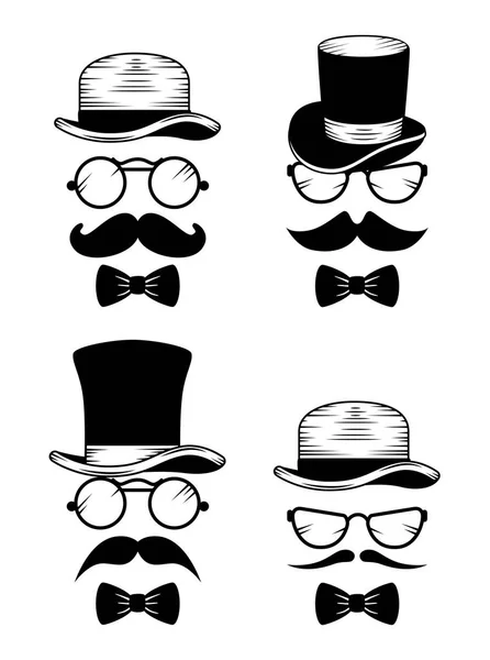 Set hat with glasses and mustache style — Stock Vector