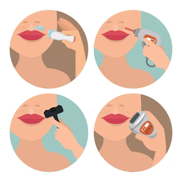 Set Woman Faces Hair Removal Icons Vector Illustration Design — Stock Vector