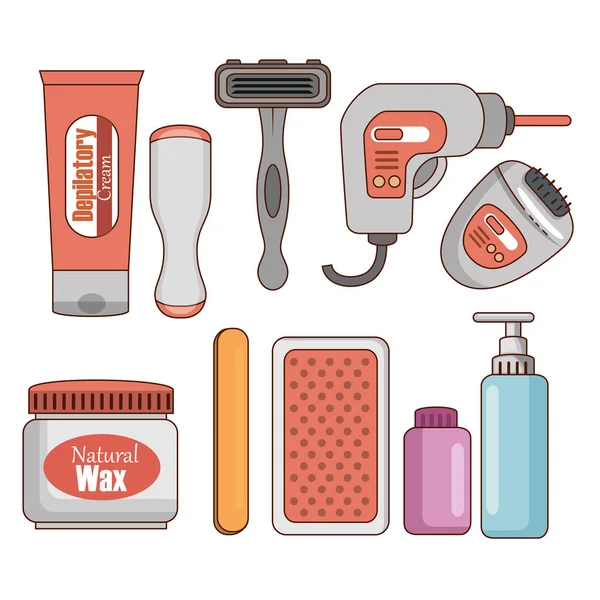 Hair Removal Set Products Vector Illustration Design — Stock Vector