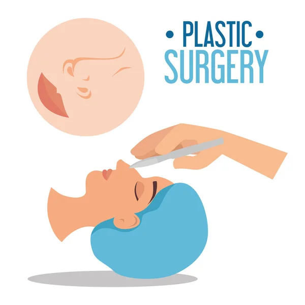 Handen Van Chirurg Met Vrouw Plastische Chirurgie Proces Vector Illustratie — Stockvector