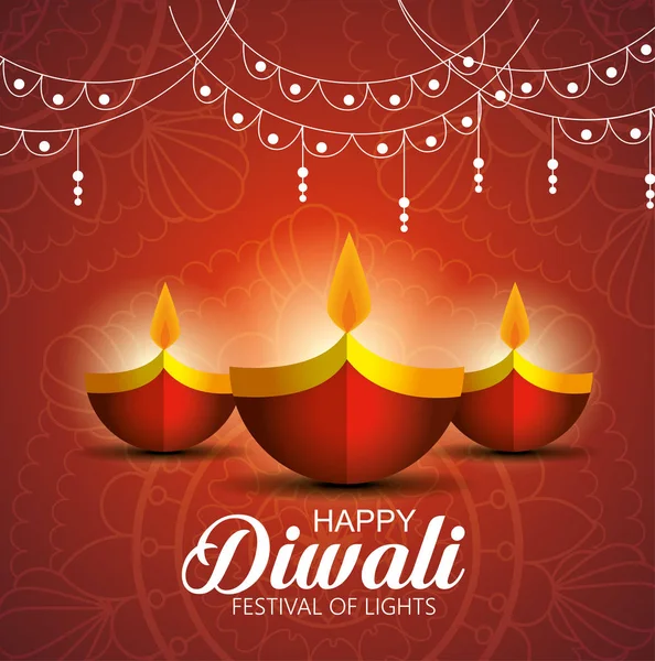 Ευτυχισμένο diwali Φεστιβάλ των φώτων με κεριά — Διανυσματικό Αρχείο