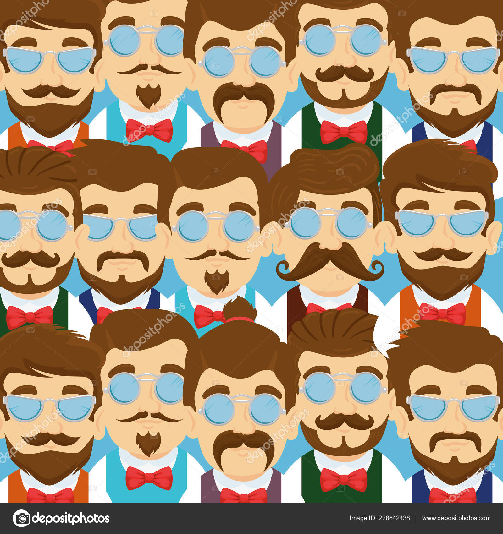 Men Wearing Glasses With Tie Bow And Mustache Background Stock