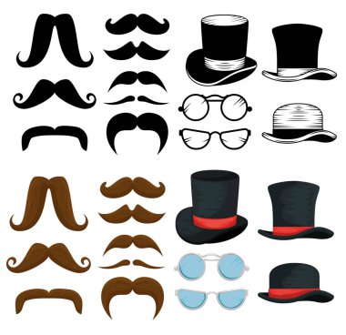 set male mustaches style with hats and glasses clipart