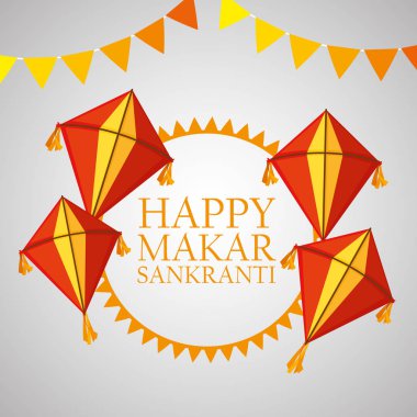 mutlu makar sankranti parti afiş ve uçurtma ile
