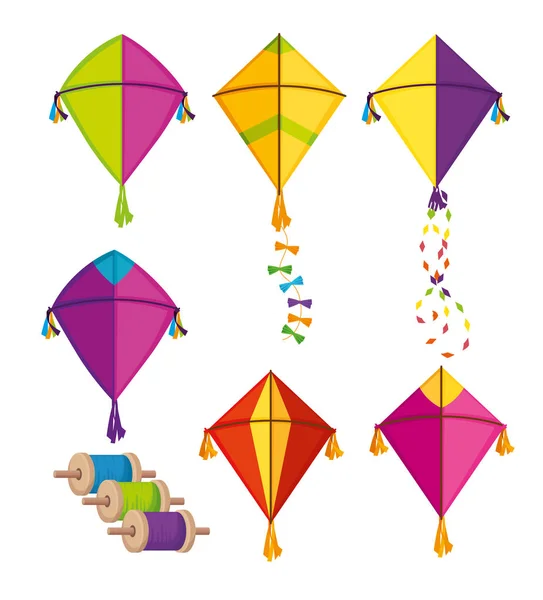 Set makar sankranti kites to festival celebration — Stock Vector