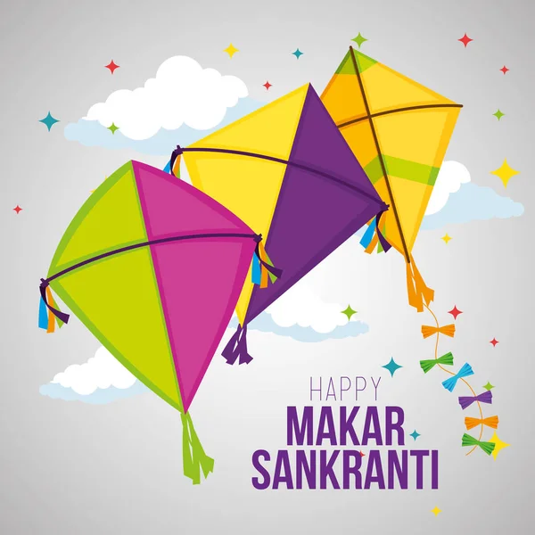 Makar sankranti firande med drakar design — Stock vektor