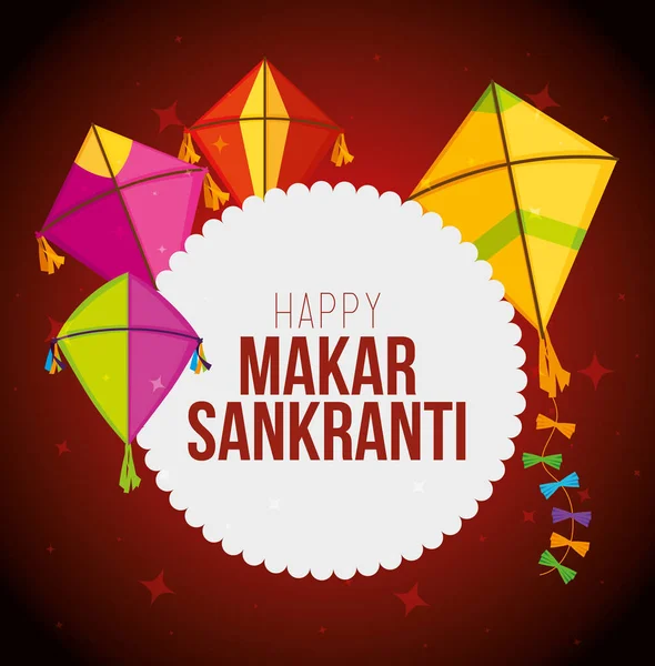 Makar sankranti klistermärke med drakar stil — Stock vektor