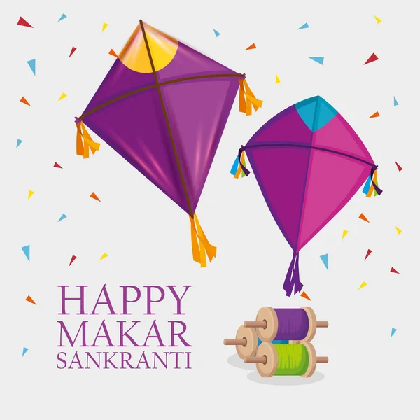 Makar sankranti religion celebration with kites — Stock Vector