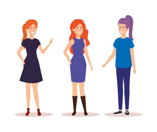 Group of girls avatars characters — Stock Vector