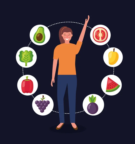 Personas alimentos saludables — Vector de stock