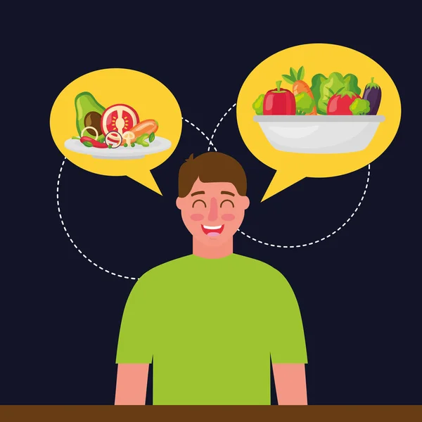 Personas alimentos saludables — Vector de stock