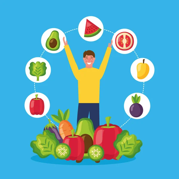 Personas alimentos saludables — Vector de stock