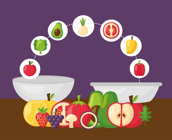 Personas alimentos saludables — Vector de stock