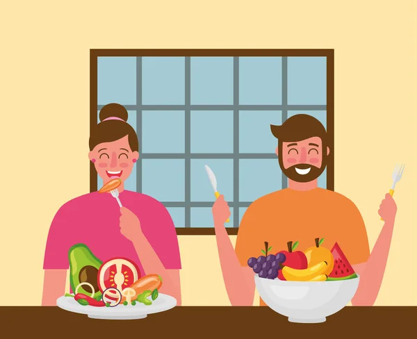 Personas alimentos saludables — Vector de stock