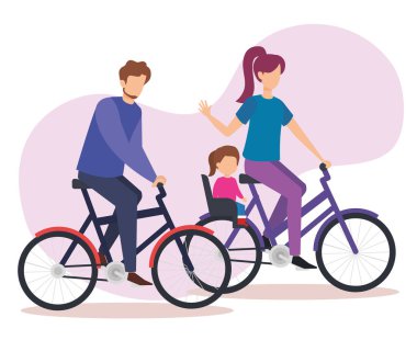 Anne iki kızı ile bisiklet içinde