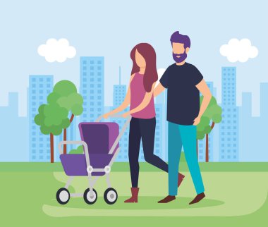 Ebeveynlerin çift arabası bebek Park ile