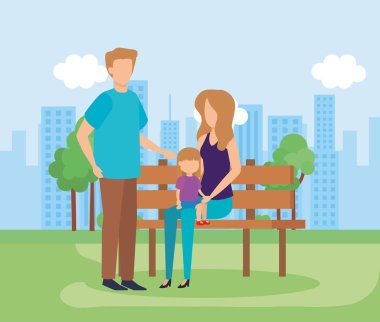 Ebeveynlerin çift kızı parkta ile