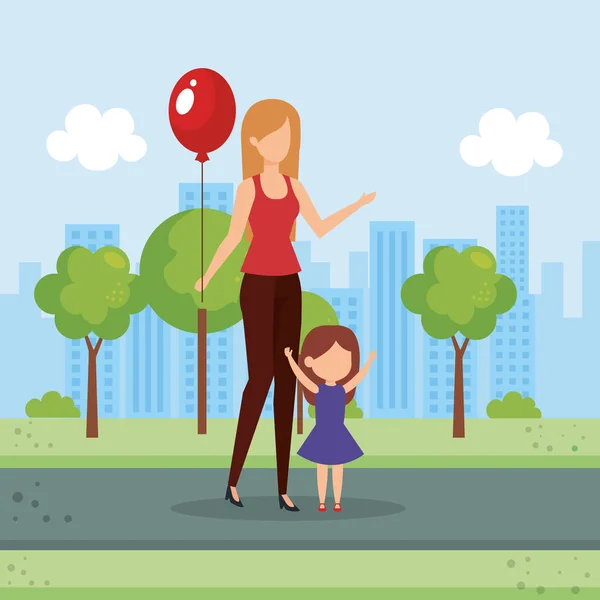 Matka z córka i balon helowy — Wektor stockowy