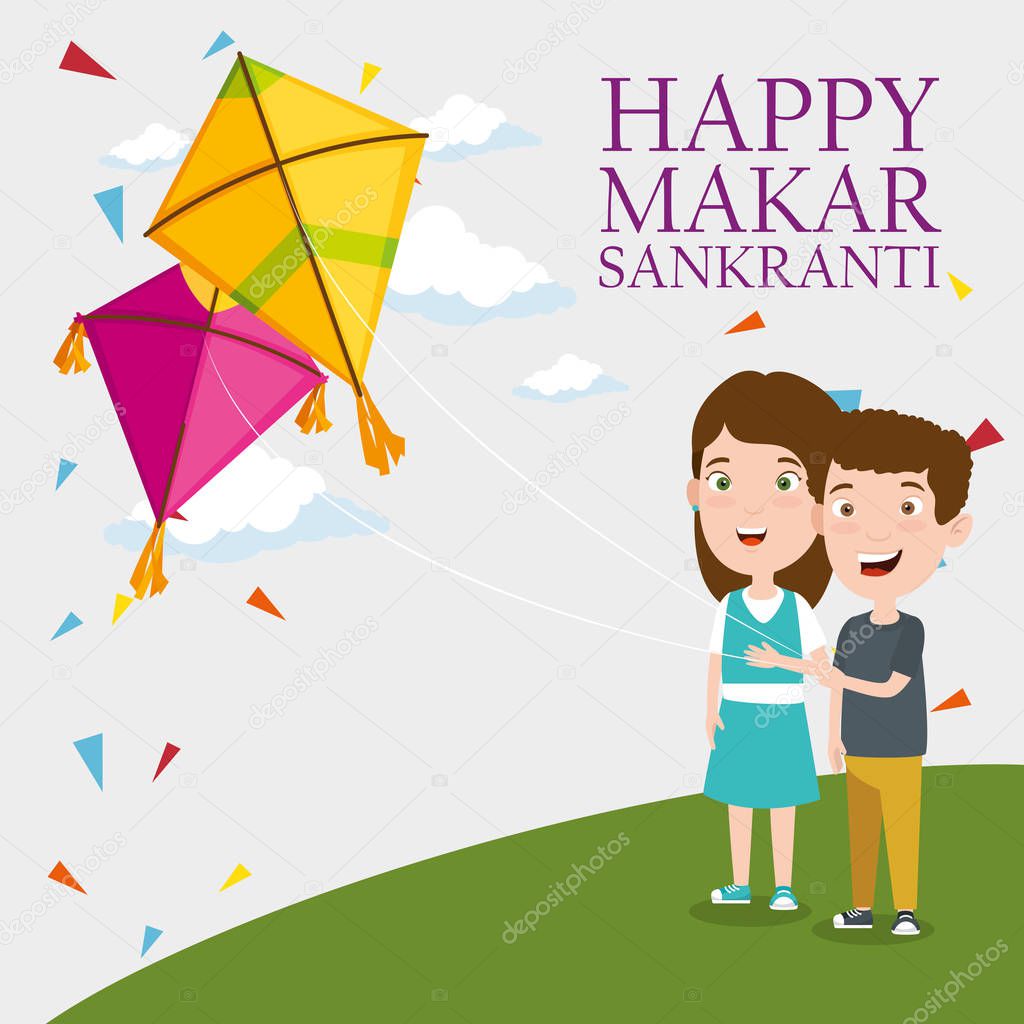 boy and girl with makar sankranti celebration