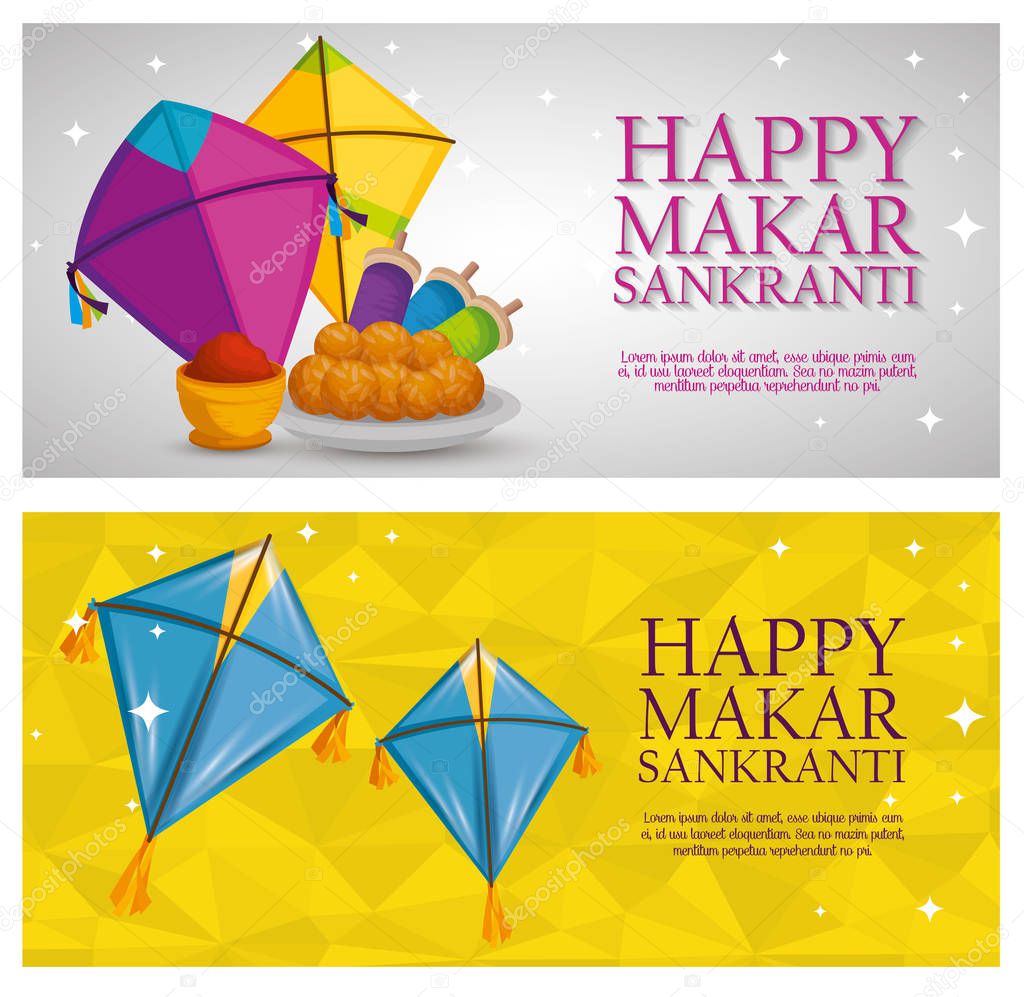 set happy makar sankranti with kites design