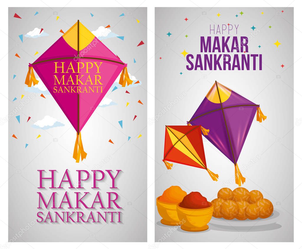 set kites and food to celebrate makar sankranti