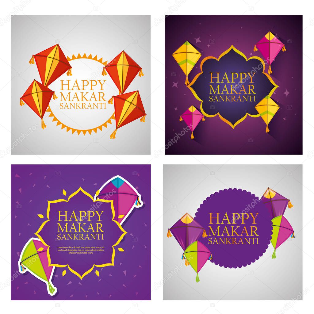 set makar sankranti celebration with kites and decoration