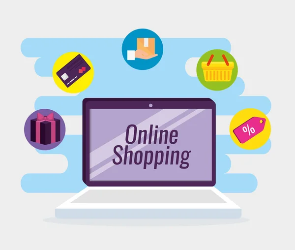 Mesa de compras on-line com cartão de crédito — Vetor de Stock