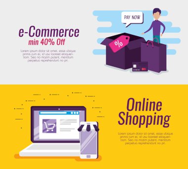 dizüstü bilgisayar ve akıllı telefon e-ticaret paketleri ve çantaları ile ayarla