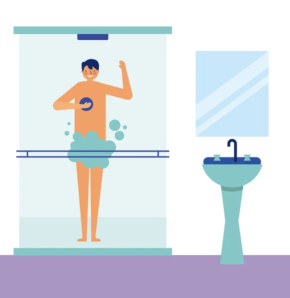 Activité quotidienne homme prenant une douche — Image vectorielle