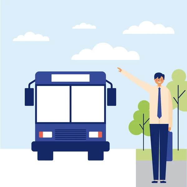 Homme prenant le bus pour aller travailler — Image vectorielle