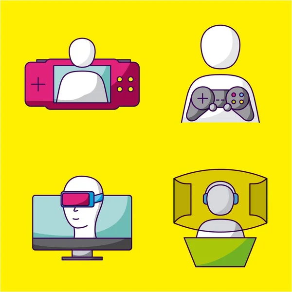 Kawaii gamer set videoconsole gaming pc ilustração de controlador de jogo  de computador