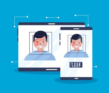 Adam yüz tarama biyometrik dijital teknoloji