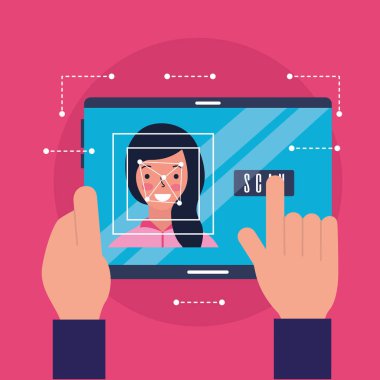 eller hareket eden kadın yüz tarama ile