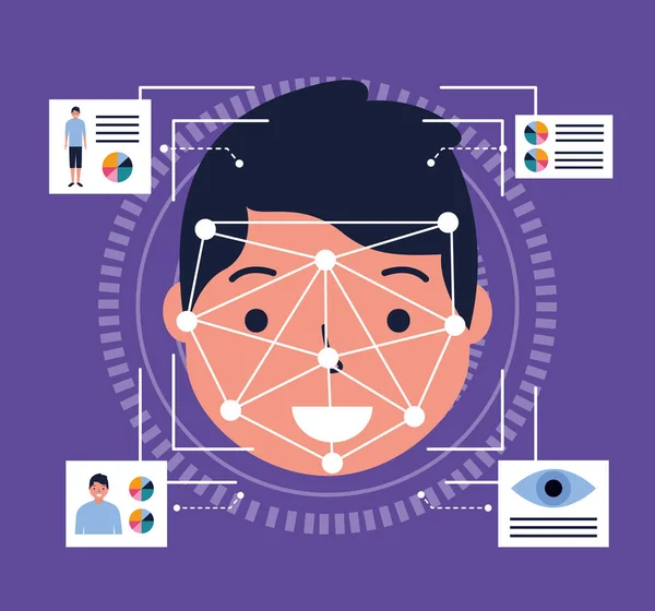 Az ember arca scan biometrikus digitális technológia — Stock Vector