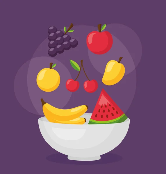 Gesunde Ernährung Früchte Auf Violett Hintergrund Vektor Illustration — Stockvektor