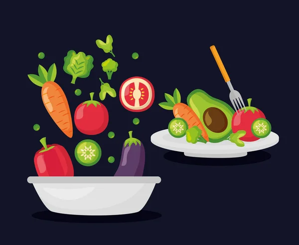 Alimentos saludables frescos — Vector de stock