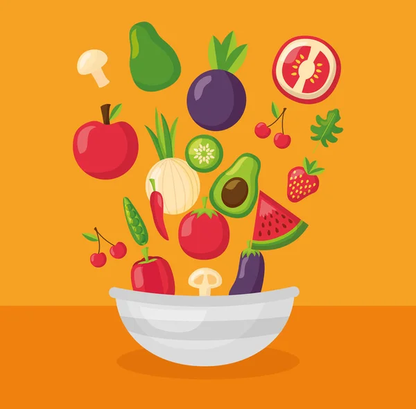 Alimentos saludables frescos — Vector de stock