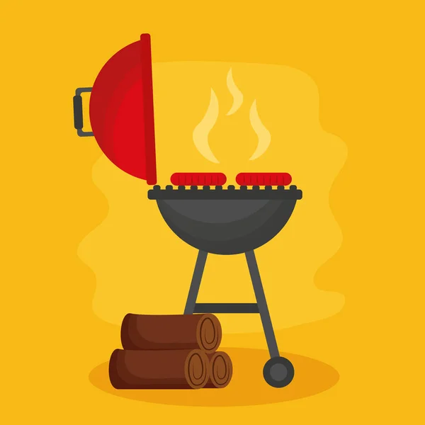 Barbecue Grill Firewood Grill Sausages Vector Illustration — Stock Vector
