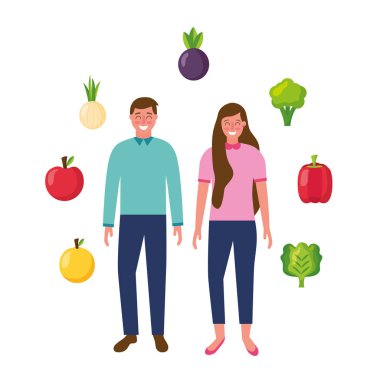 kadın ve adam sebze meyve sağlıklı gıda ile