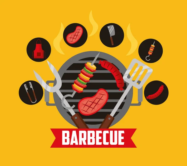 Parrilla barbacoa relacionar — Vector de stock