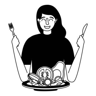 kadın çatal ve bıçak sebze sağlıklı gıda ile