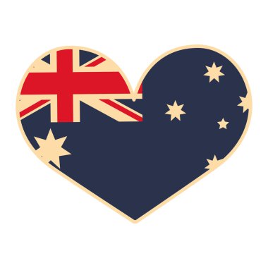 Beyaz arka plan üzerinde kalp şeklinde Avustralya bayrağı