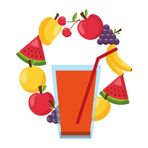 Jugo taza frutas comida saludable — Vector de stock