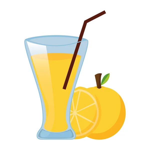 Taza de jugo de naranja con paja — Vector de stock