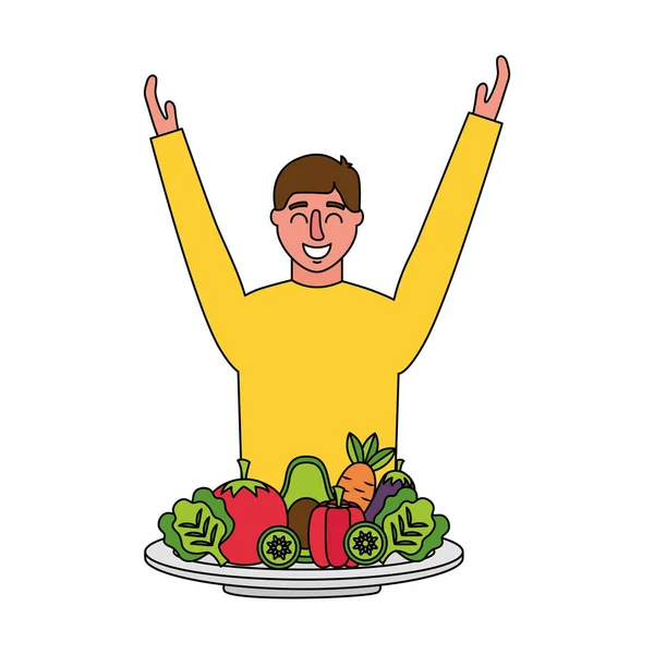 Muž zeleniny v deska zdravé jídlo — Stockový vektor
